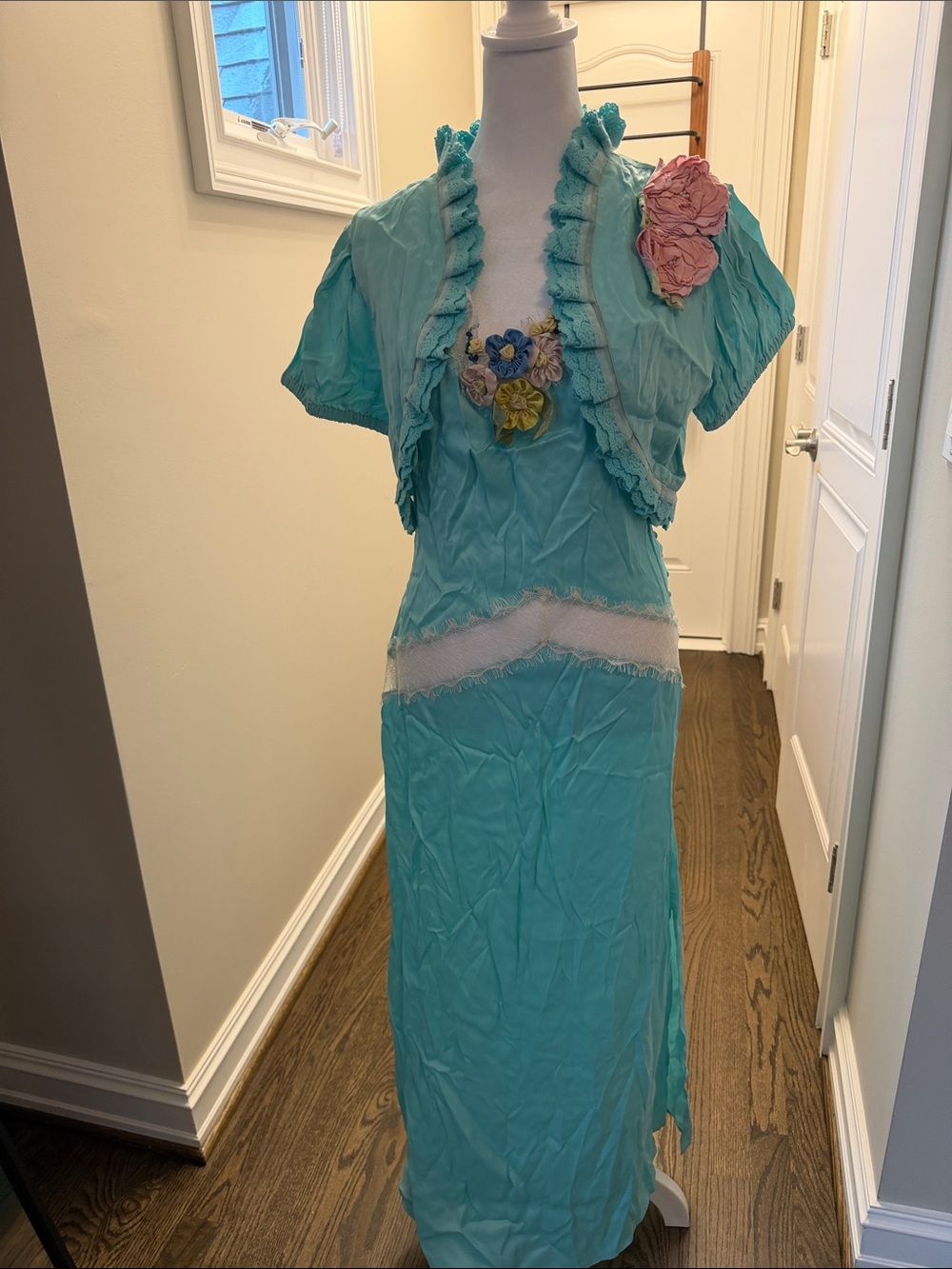 Fillyboo Turquoise Blue Floral Appliqué Midi Dress with a bolero